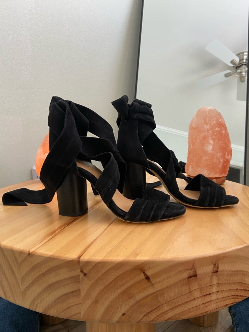 RAYE Black Wrap Lace-Up Heeled Sandals